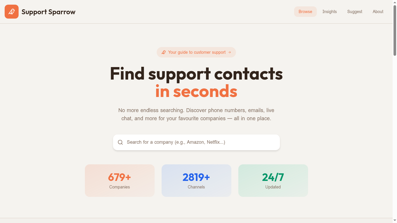 Support Sparrow: desktop view